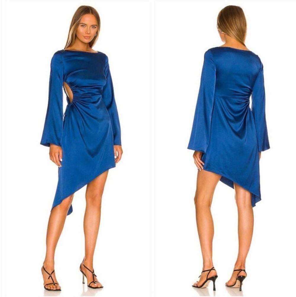 Camila Coelho Womens Luna Midi Dress XL Deep Blue Cutout Cocktail Satin Evening